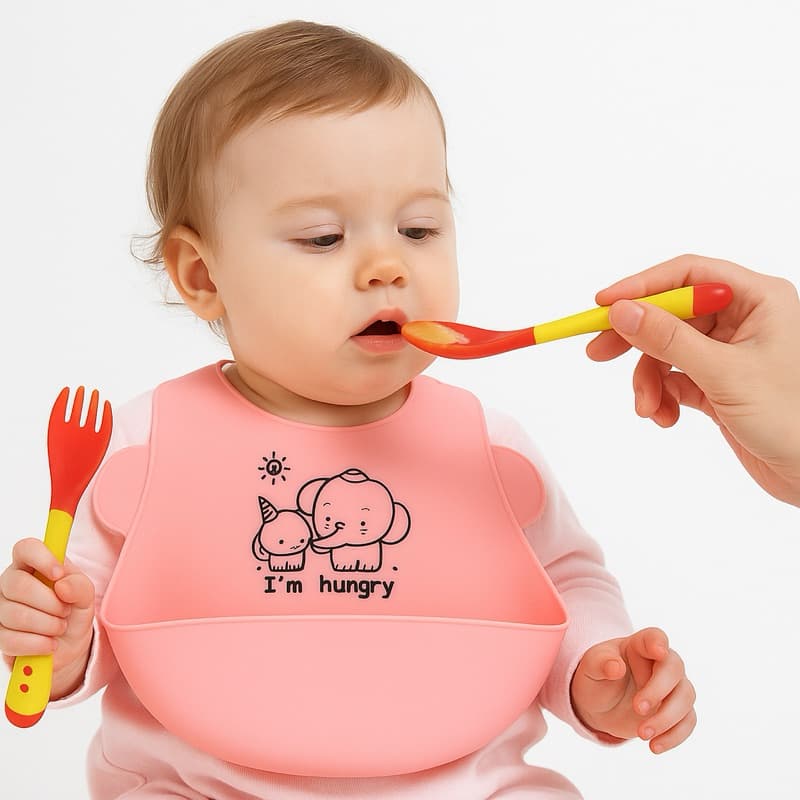 Babador de Silicone P/ Bebê C/ Pega Migalhas e Regulagem de Tamanho Fácil de Limpar