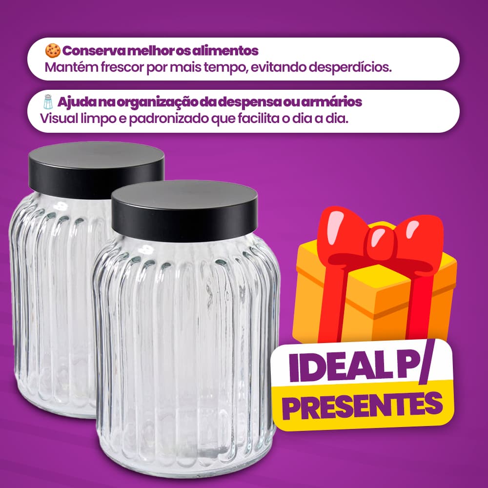 2 Pote Hermético 1 Litro Vidro Com Tampa sortidas