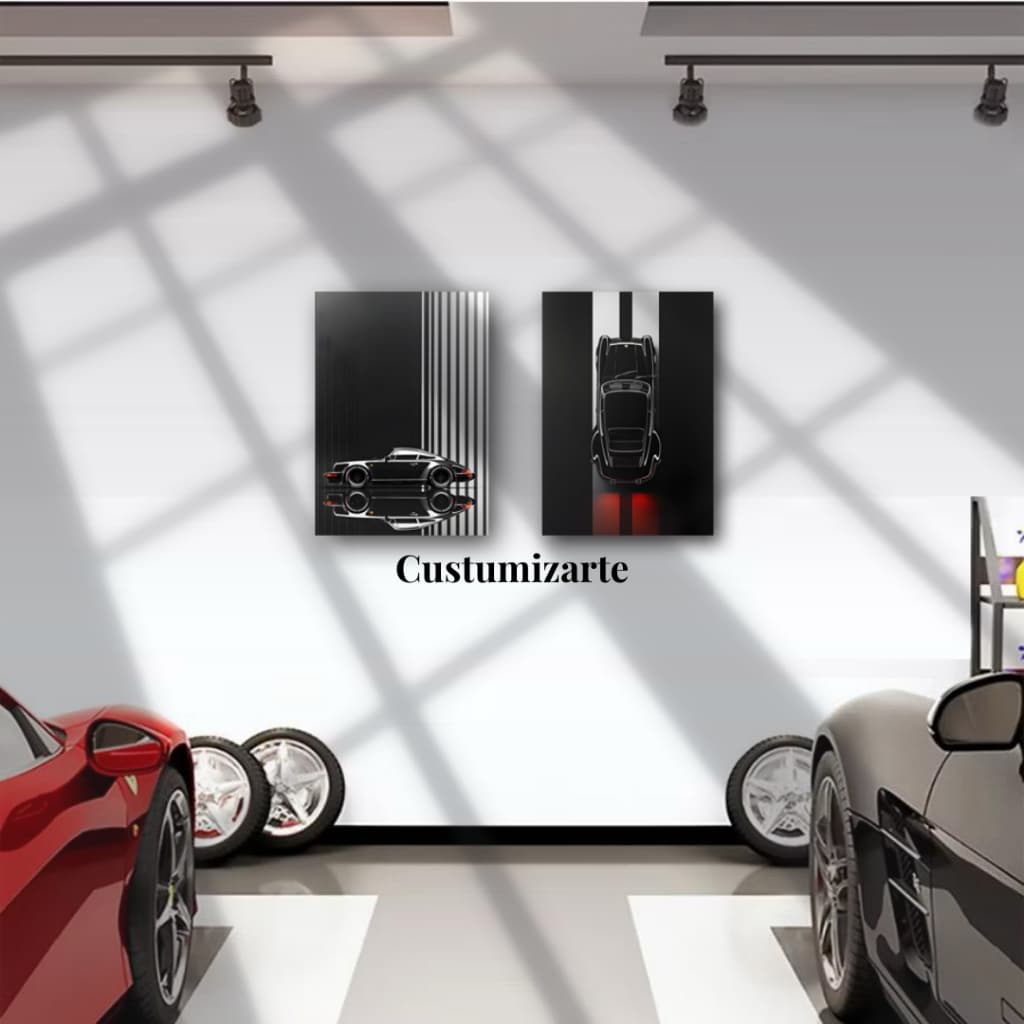 Kit 2 Quadros Decorativos, Porsche Black Colecionador, Para Escritório, Sala, Quarto, Oficina, MDF 20x28.