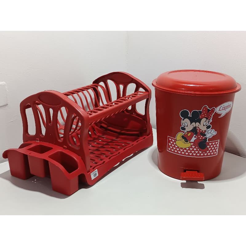 ESCORREDOR DE PIA+ LIXEIRA DE PEDAL DECORADA MINNIE& MICKEY