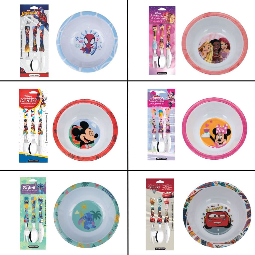 Kit Talher + Bowl 16cm Personalizado Disney BPA Free Carros Minnie Mickey Stitch