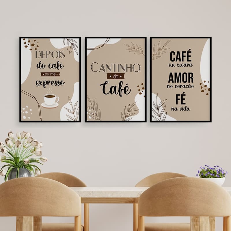 Kit 3 Quadros Decorativos, Cantinho do Café, Placas Decorativas Para Cafeteria, Casa, Cozinha, Consultório, MDF 20x28.