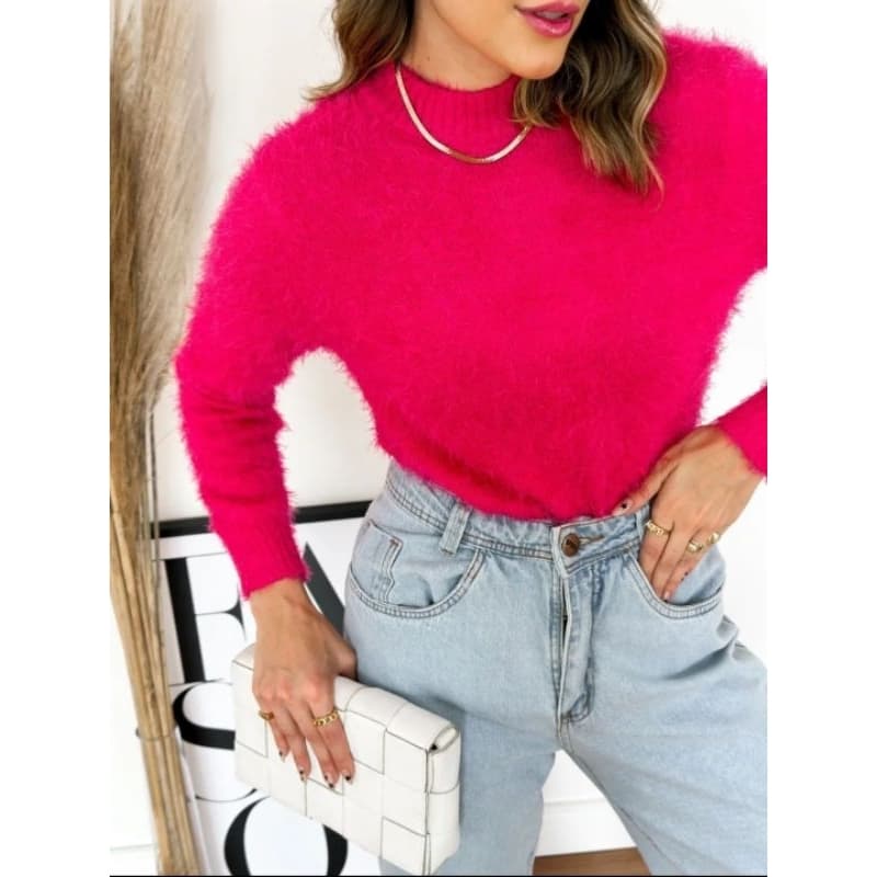 Blusa Feminina De Pelinho Pelúcia Gola Redonda Lançamento