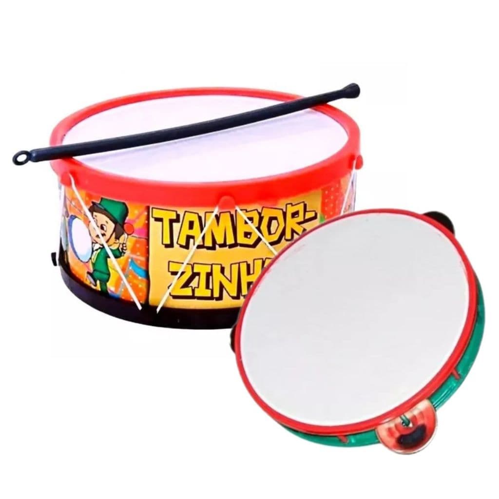 Tambor Infantil Brinquedo Tamborzinho Musical + Pandeiro