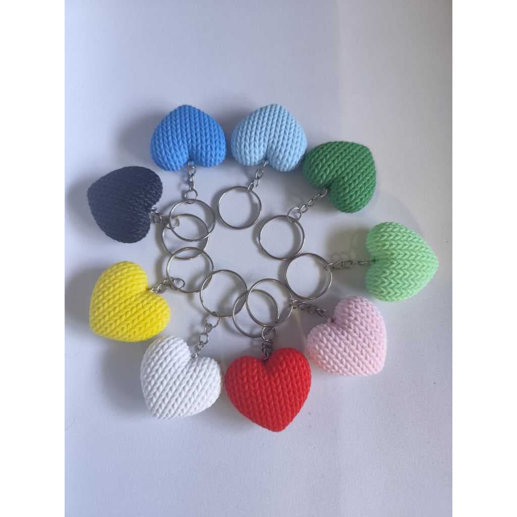 Chaveiro Coração Impressão 3D Imitando Crochet - Kit 05 ou 10 Unidades - Escolha a sua Cor