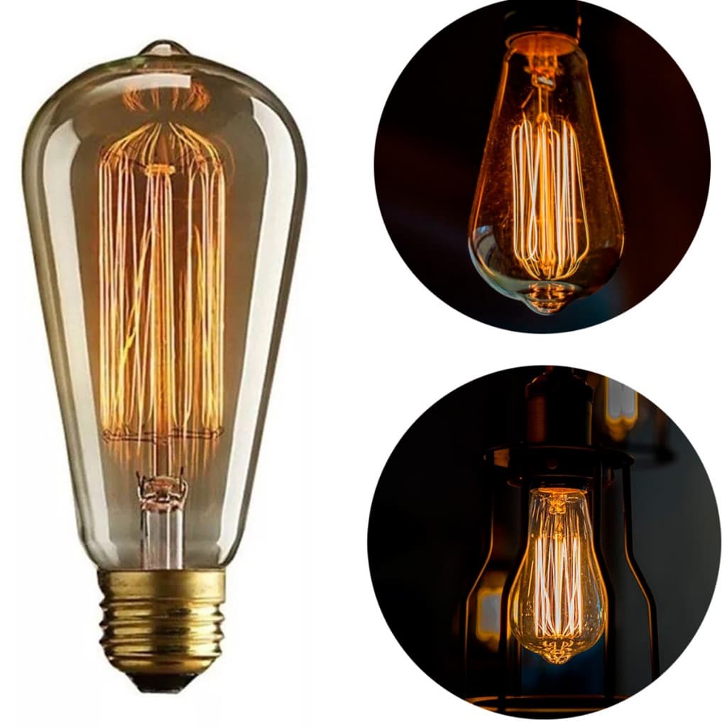 kit 6 Lâmpadas Filamento De Carbono Retrô St64 40w Dimerizavel E27 luz quente decoração