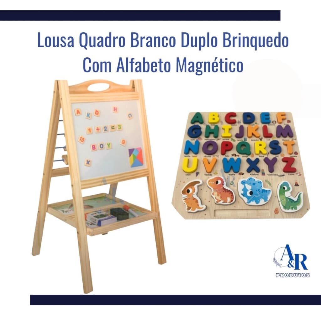 Lousa Quadro Branco Duplo Brinquedo Educativo Pedagógico  Com Alfabeto Magnético