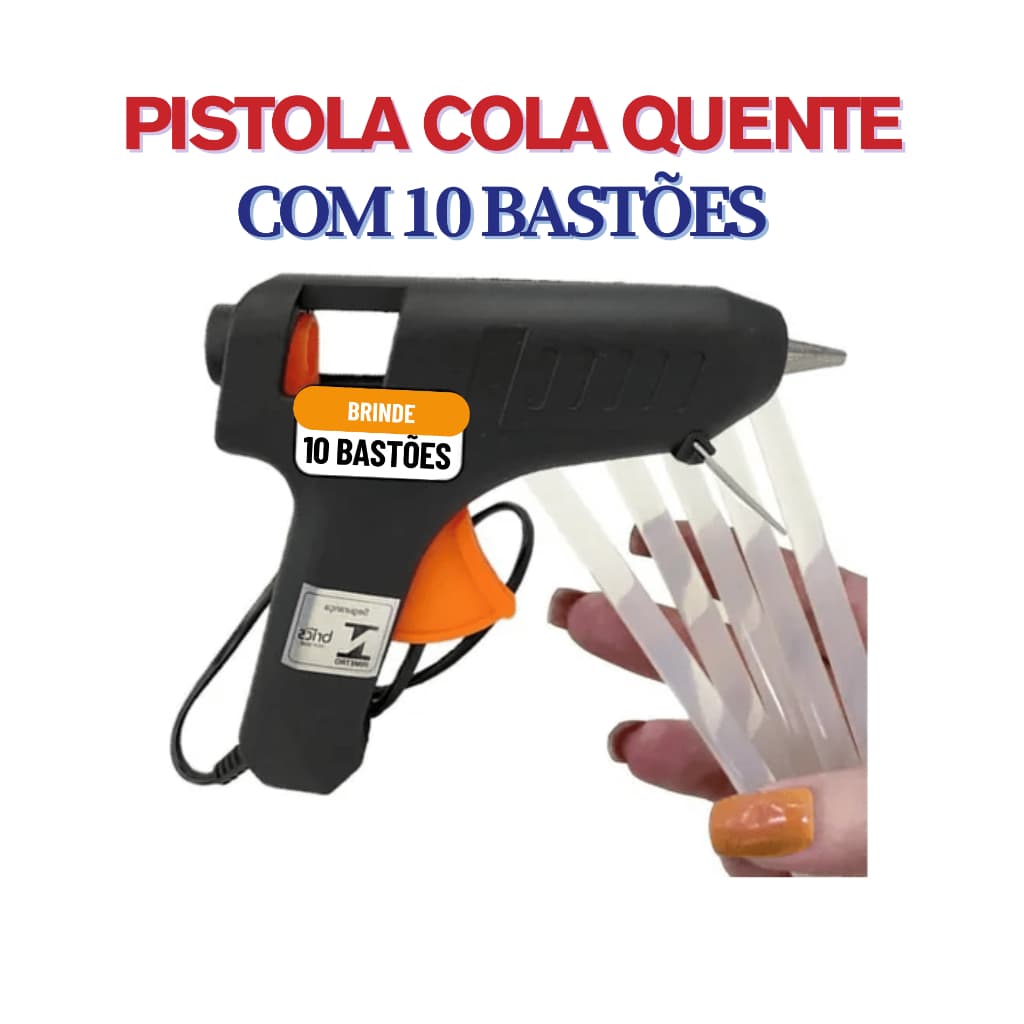 Kit Pistola Cola Quente 20W Bivolt + 10 Bastões 7,5mm Fino 15cm Incluso - Artesanato e Reparos