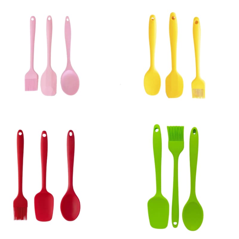 Kit 3 Peças Utensílios de Cozinha em Silicone | Colher, Espátula e Pincel | 20cm