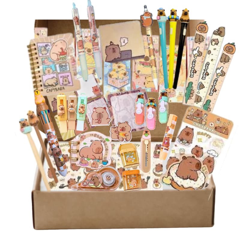 Kit Capivara Papelaria Fofa Kawaii Adesivos Canetas Capybara Presente Criativo Volta Aulas