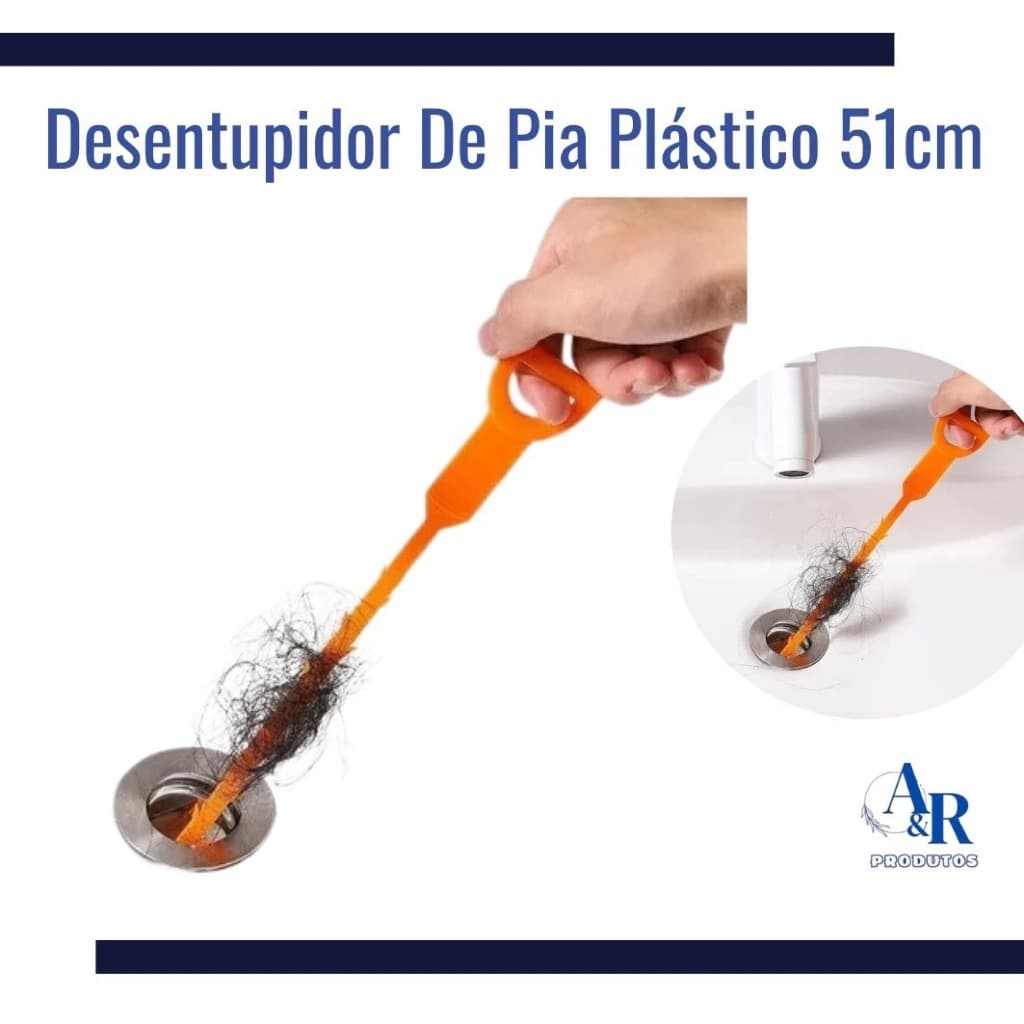 Desentupidor Coletor de Cabelos Pia Plástico 51cm Serve para Ralos de Box, Pias, Banheiras