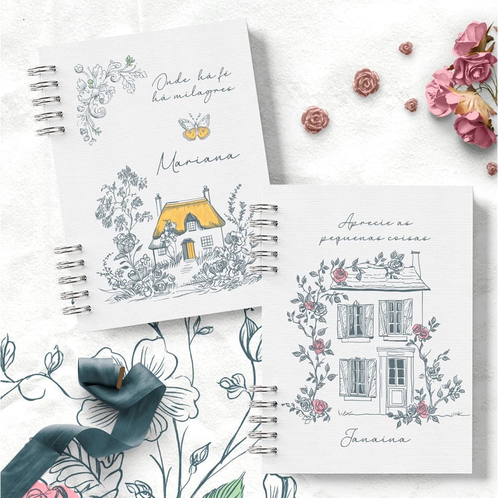 Caderno Refúgio Encantado personalizado COM NOME DO COMPRADOR, 100 folhas,  A5, folhas decoradas