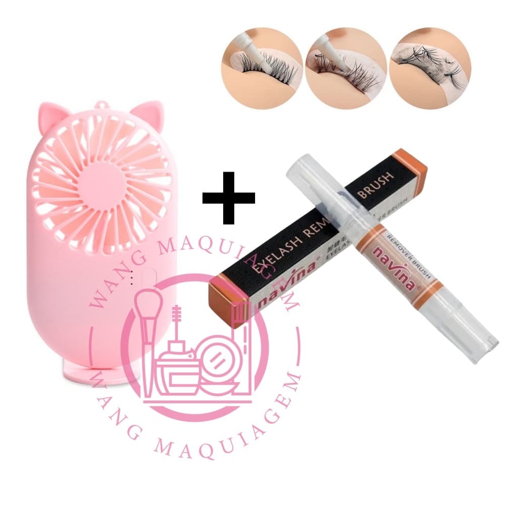 Conjunto Navina Caneta Gel Removedor + Mini Ventilador De Cílios Pocket Fan Rosa