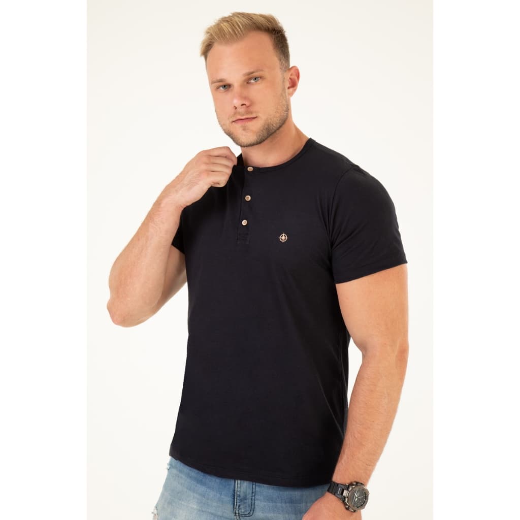 Camiseta Henley Masculina Algodão Premium