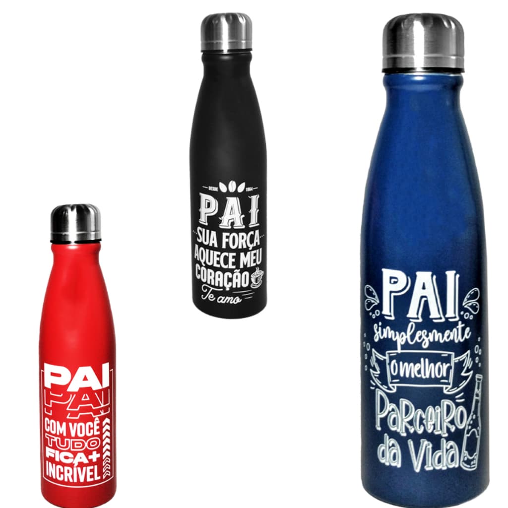 GARRAFA SQUEEZE DE ALUMINIO FRASES PAI COM TAMPA 600ML Dia dos Pais