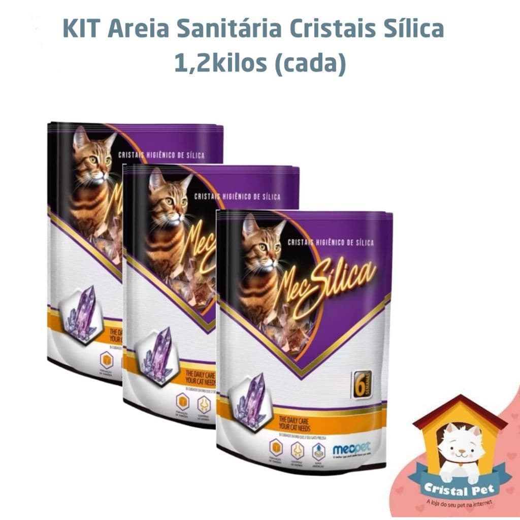 KIT com 3 Areia Sanitária Cristais sílica - 1,2kg - MECPET