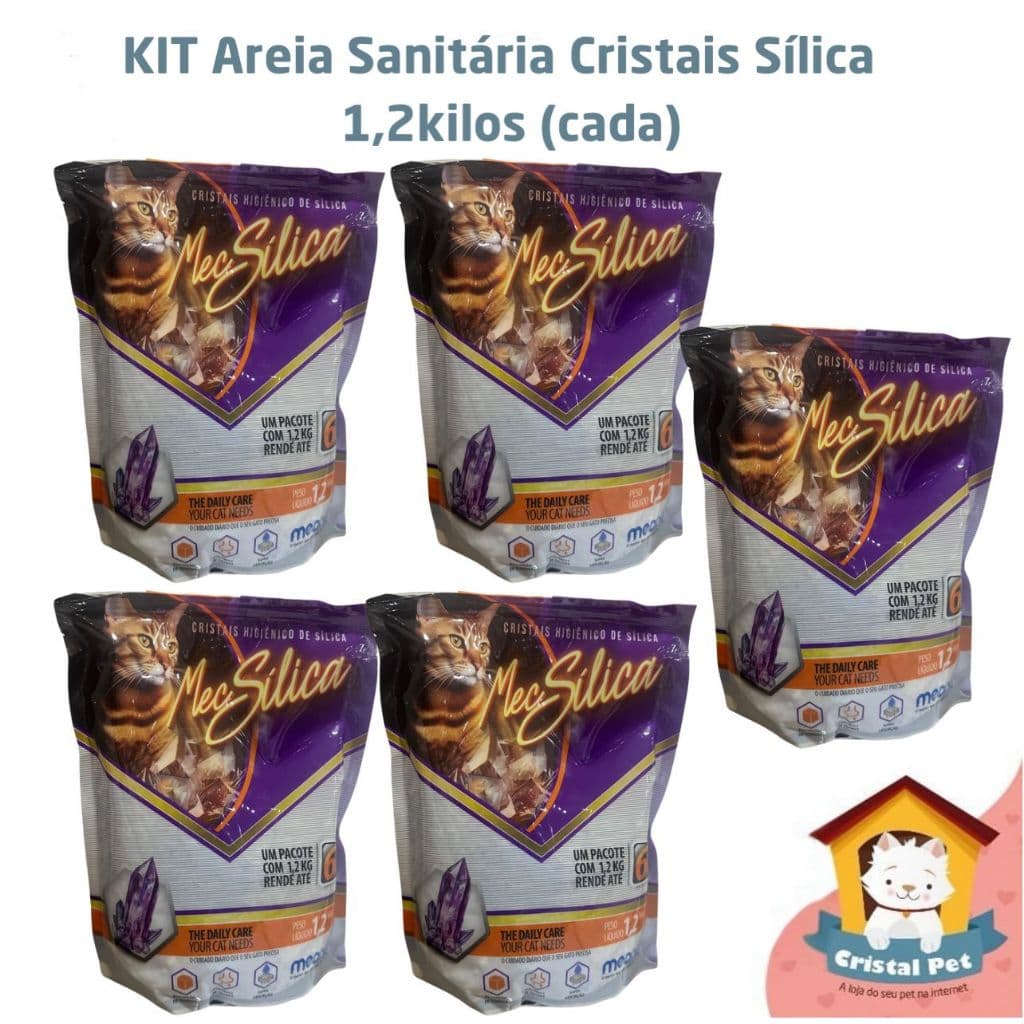 KIT com 5 Areia Sanitária Cristais sílica - 1,2kg - MECPET