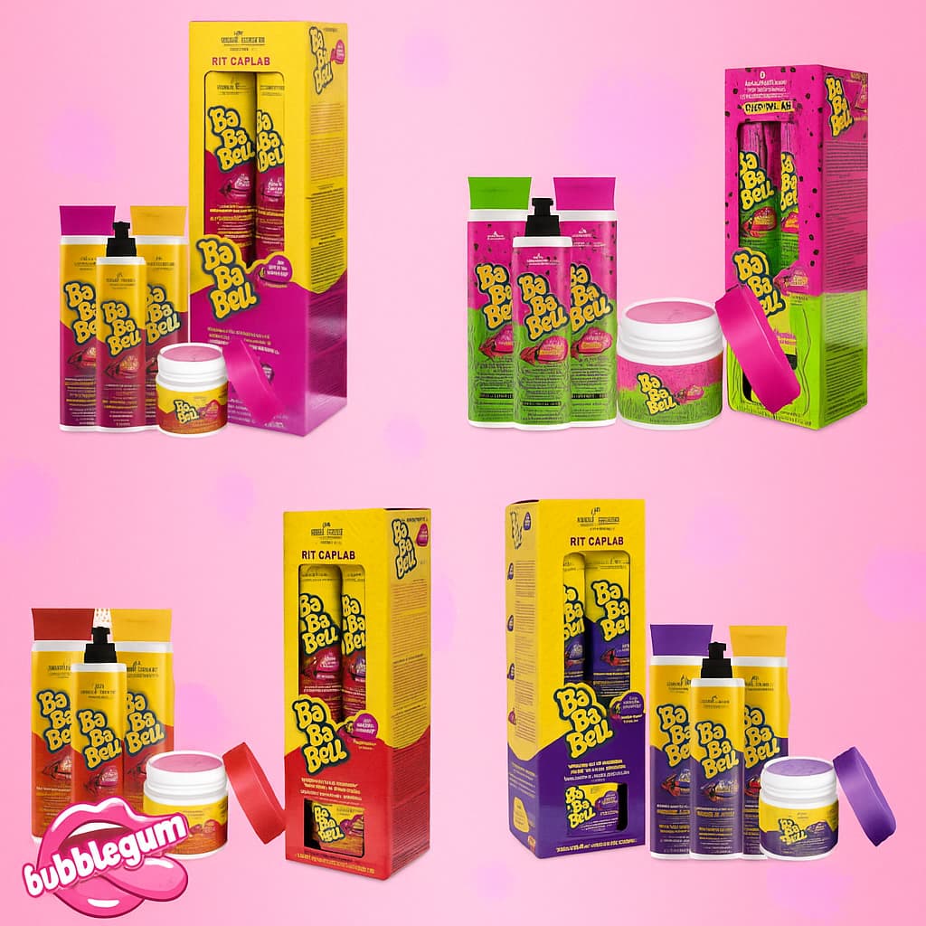 Kit Shampoo Baba Bell  4 Itens para cabelos lisos cacheados chiclete hidratação nutrição tratamento