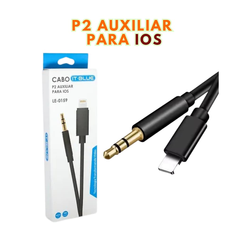 Cabo Auxiliar P2 para iOS iPhone – Áudio de Qualidade 1M P2 3.5mm