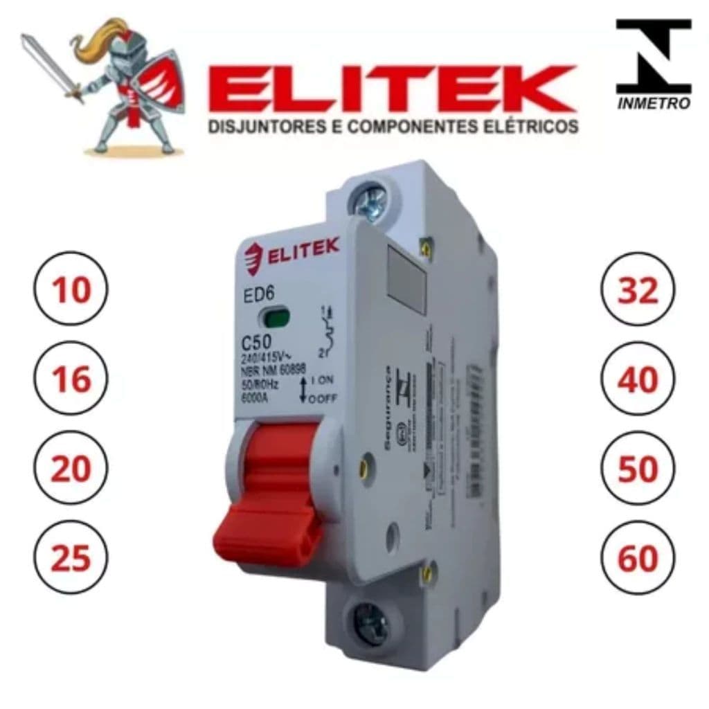 Disjuntor Unipolar Elitek 10 até 63A Curva C - ED61