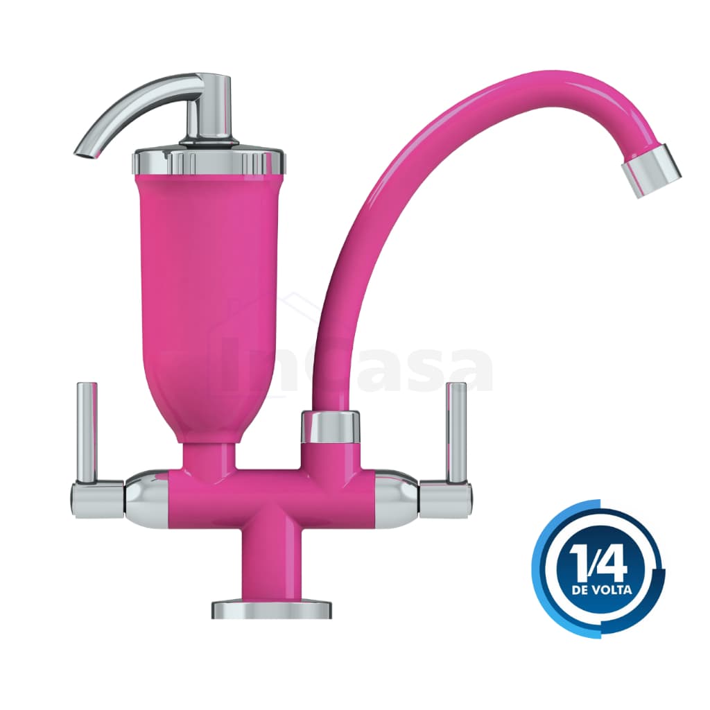 Torneira De Cozinha Bancada Rosa ABS com Filtro 1/4 de Volta