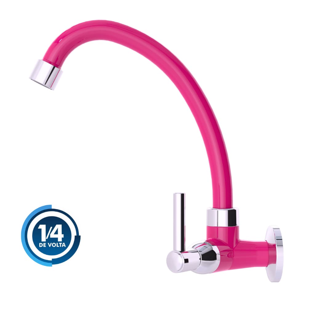 Torneira de Parede para Cozinha Rosa com Bica Móvel 1/4 de Volta