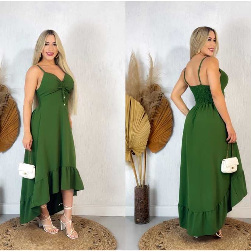 Vestido Alcinha Midi Mullet Elegante Liso C/Babado e Lastex na Costa e Bojo/Casual Gestante....