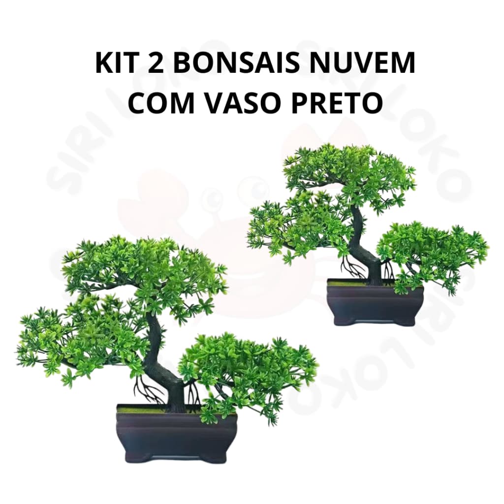 Kit 2 Bonsais Nuvem Artificial com Vaso Preto – Beleza Natural sem Manutenção Alto Realismo