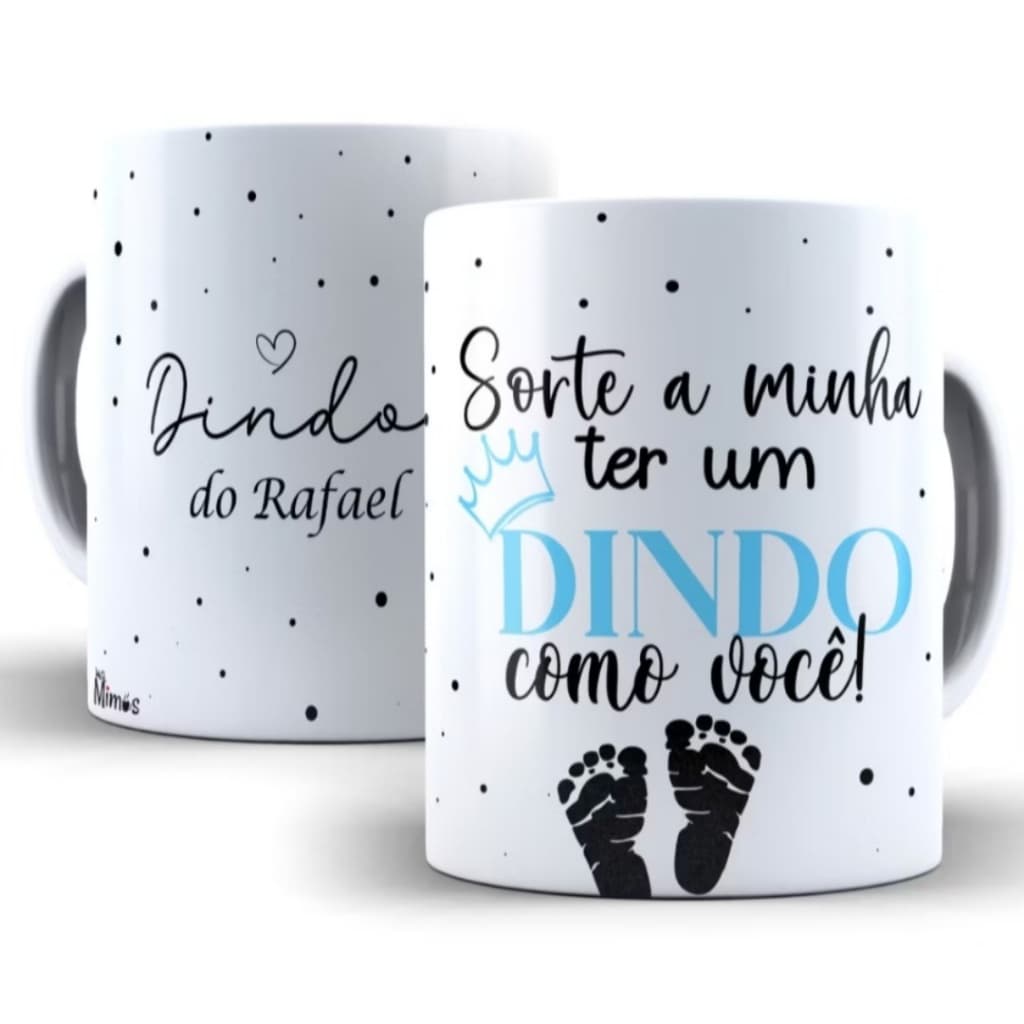 Caneca Convite Padrinhos de Batismo Dindo Personalizada com Nome 325 ml Porcelana