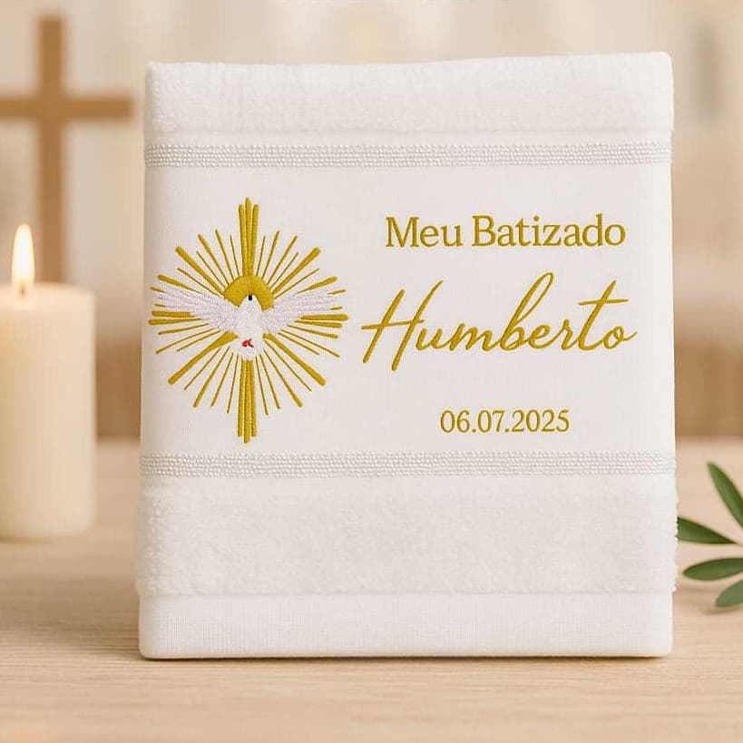 Toalha de batismo para batizado espirito santo personalizada bordada