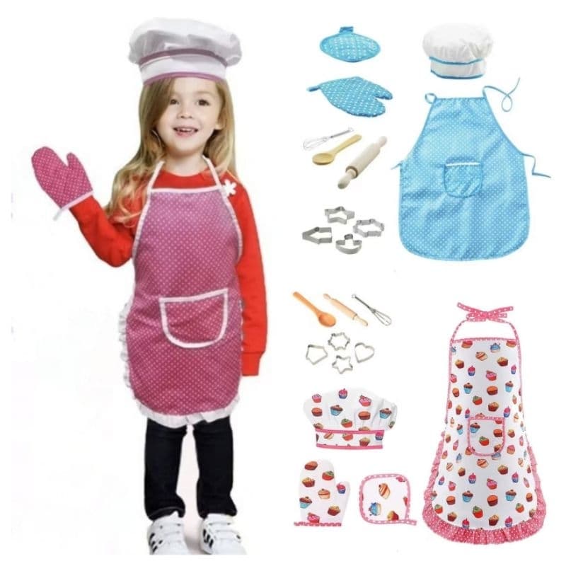 avental de cozinha infantil menino e menina com utensíliosde cozinha, chef de cozinha cozinha infantil faz de conta