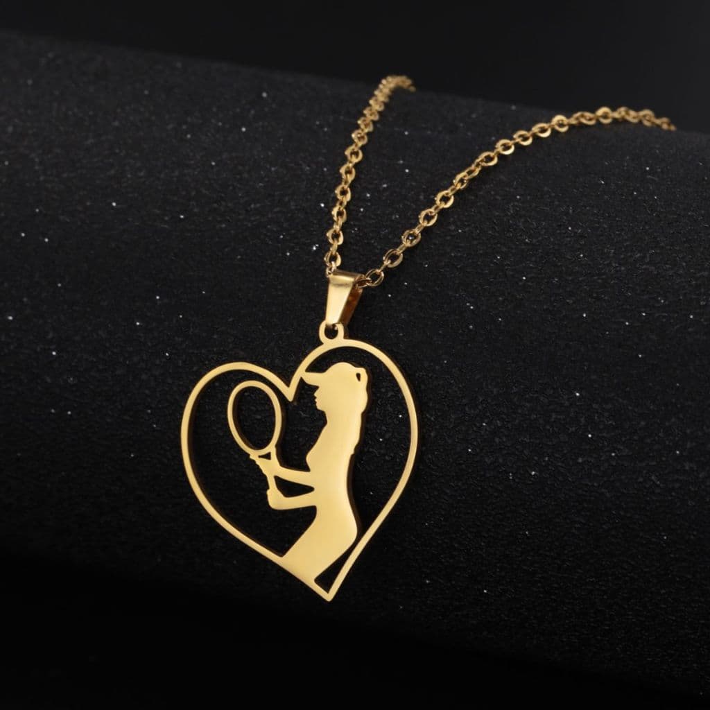 Colar Feminino Pingente Raquete Beach Tennis Tênis Aço Inoxidável Para Mulher Jogadora Com Coração