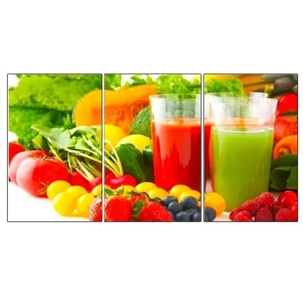 Quadro Decorativo 3 Peças Sucos Frutas Vitaminas Bebidas Legumes Sabores