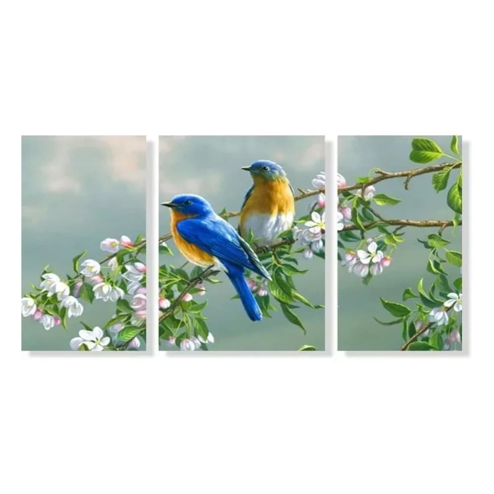 Quadro Decorativo 3 Peças Canarios Passarinhos Animais Aves Passaros Naturezas