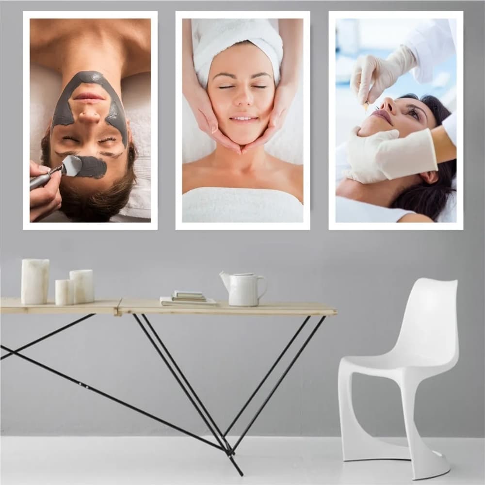 Quadro Decorativo 3 Peças Estetica Beleza Rosto Corpo Relaxamento Massagem