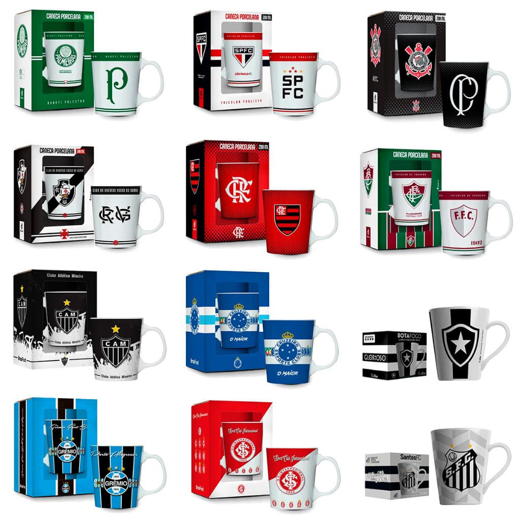 CANECA PORCELANA PREMIUM 260ML TIMES DE FUTEBOL LICENCIADA OFICIAL