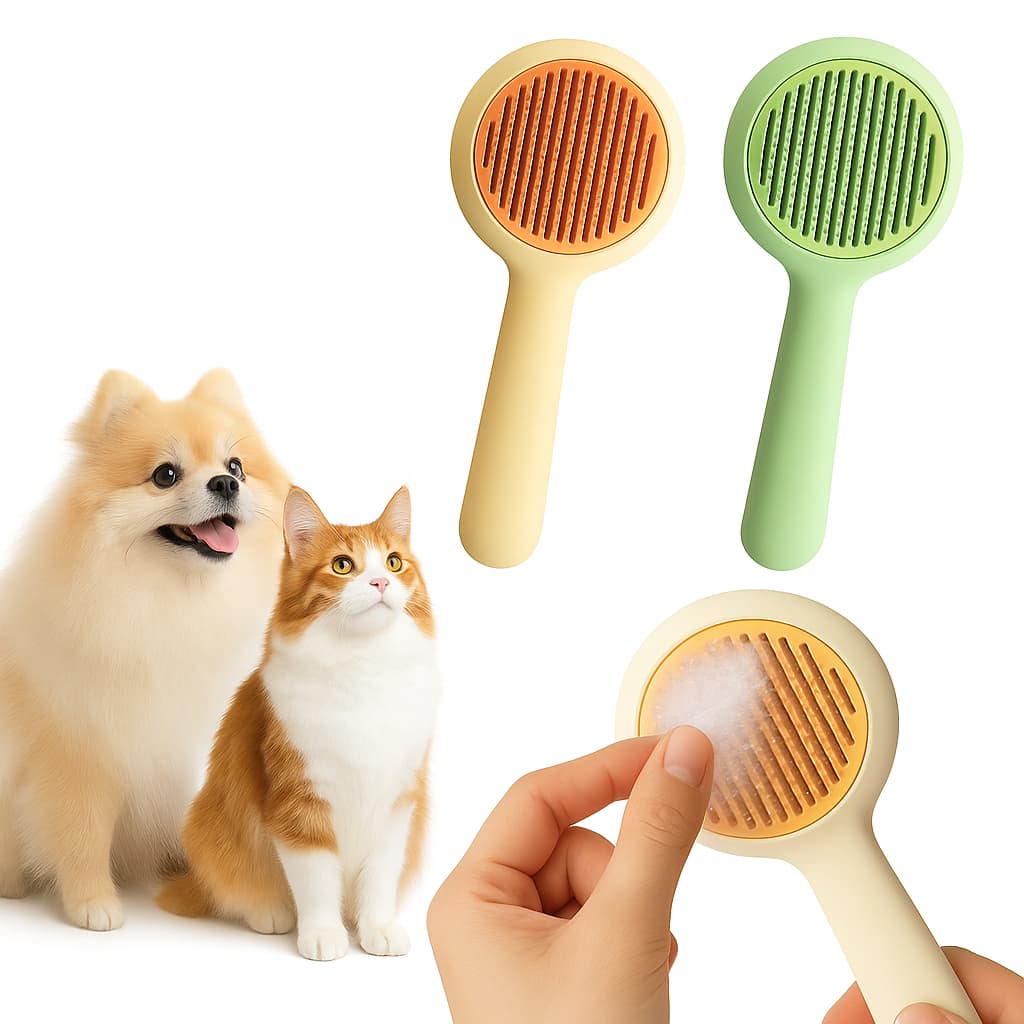 Escova Prática para Pelos de Cães e Gatos – Autolimpante