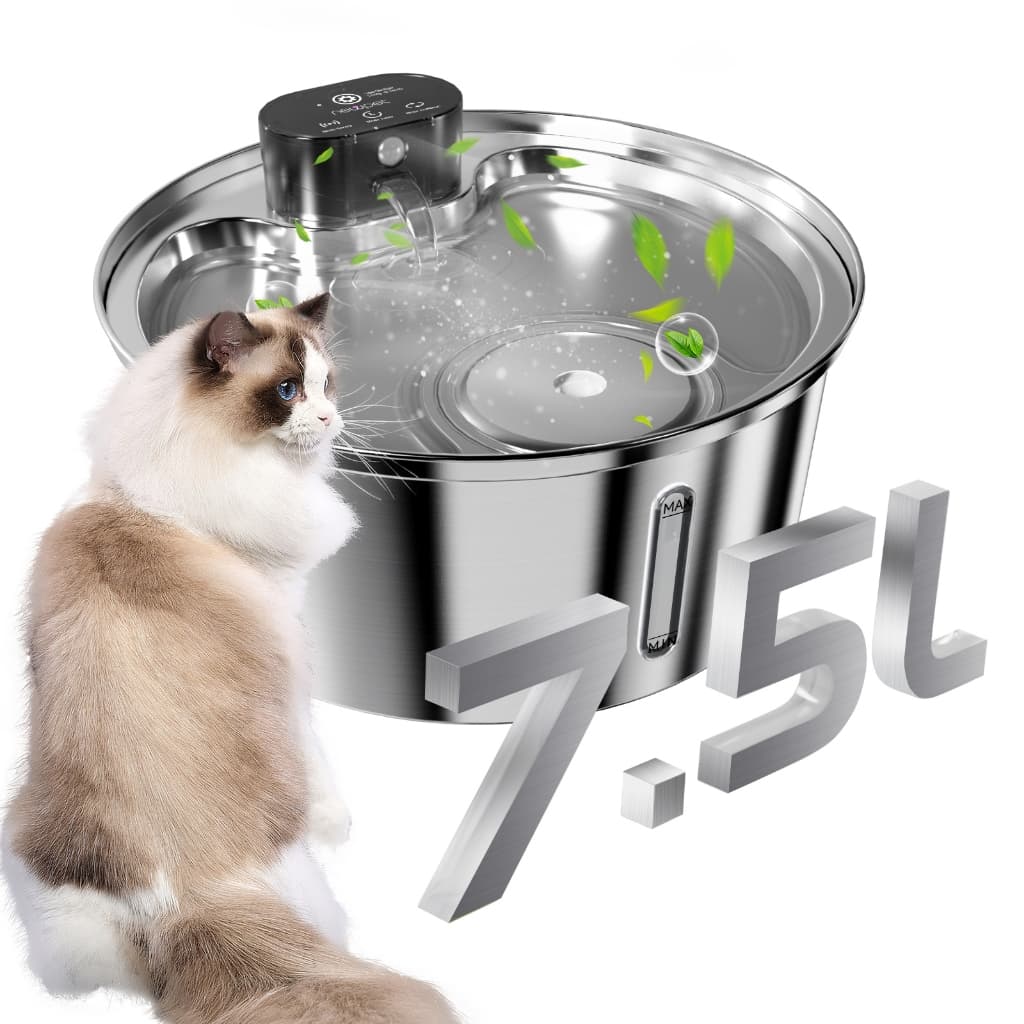 Newpet Bebedouro De Aço Inoxidável Sem Fio De 7.5L Automático De Água Para Cães E Gatos Animais Domésticos Fontes-Bivolt