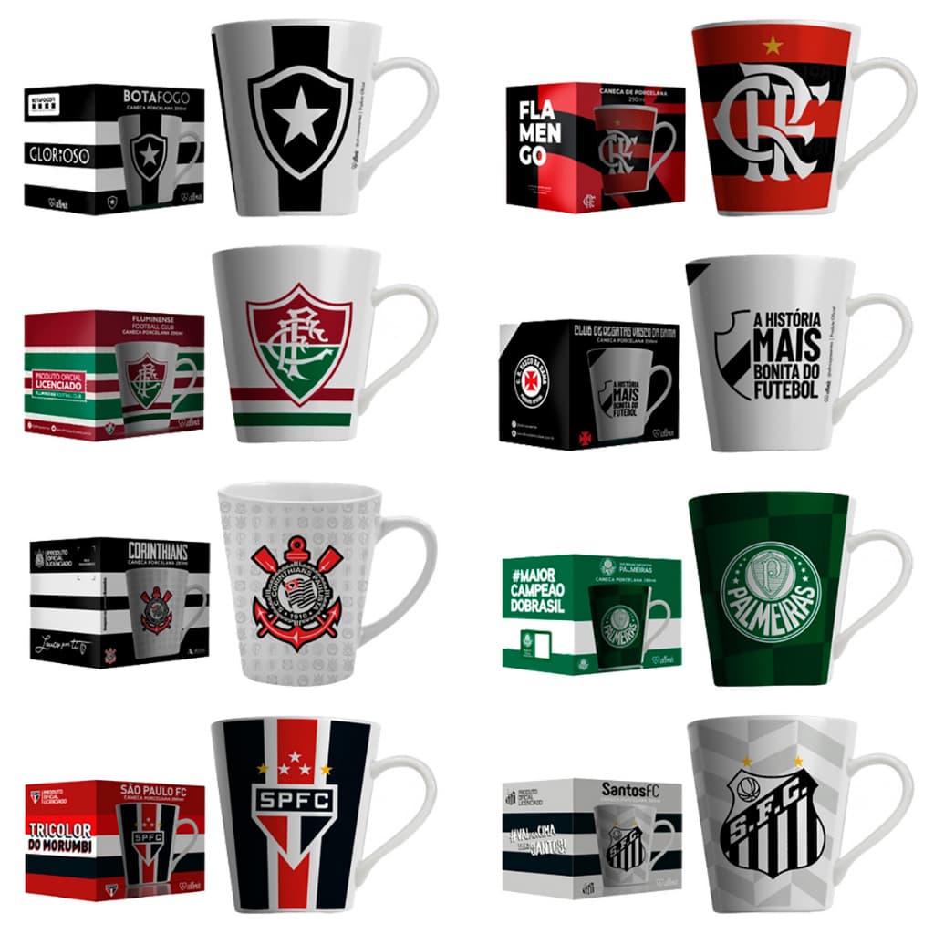 CANECA DE PORCELANA 290ML TIMES DE FUTEBOL LICENCIADA OFICIAL
