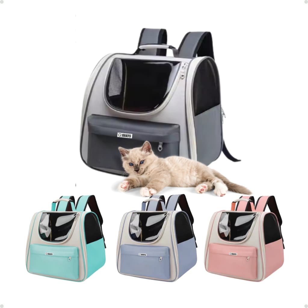 Mochila Pet Quays com Visão Panorâmica e Bolso Frontal – Transporte Ventilado e Confortável