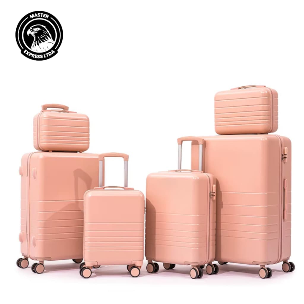 Jogo de 6 Malas ABS+PC Rodinhas 360° Rosa Malas De Bordo De Mão Conjunto Envio Imediato