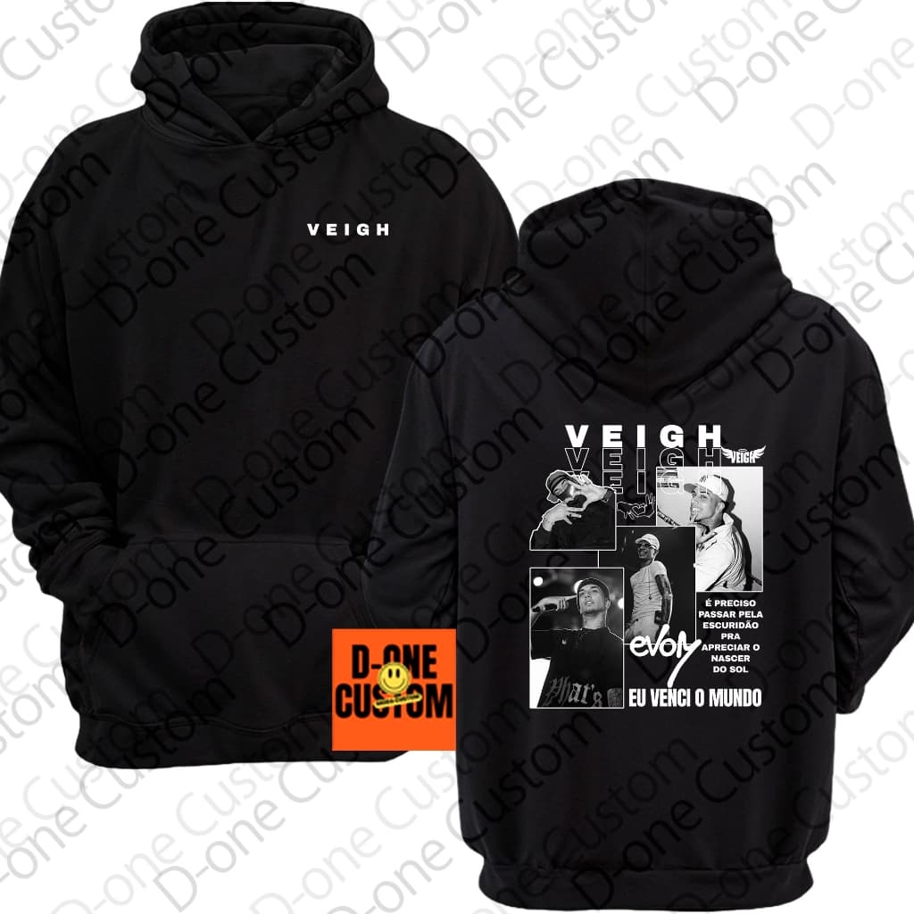 Blusa de Frio Moletom Estampado Veigh Evom Eu Venci o Mundo É Preciso Passar Pela Escuridão Coração