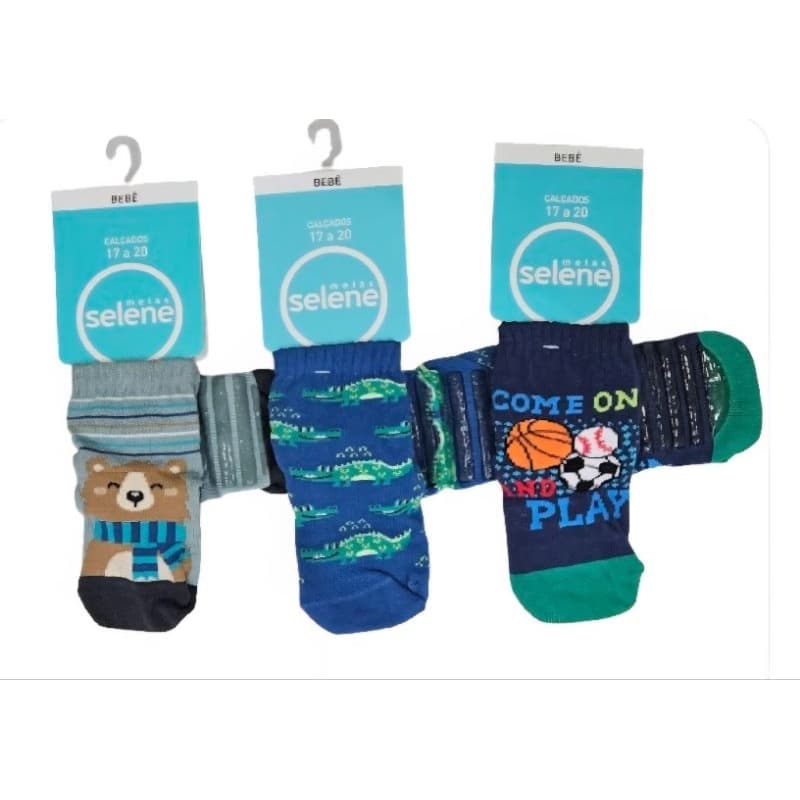 Kit 2 Pares Meias Sola Antiderrapante Infantil Selene