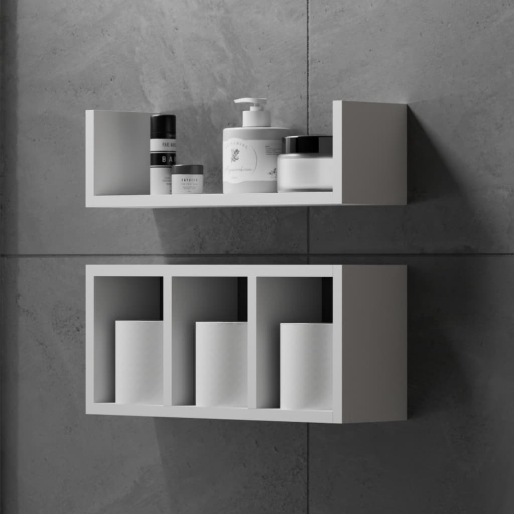 Nicho Para Banheiro Kit 2 Com Prateleiras Para Decorações Shampoo Papel MDF Branco Fosco Lavabo