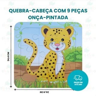Quebra Cabeça Infantil Educativo Madeira Onça 9 peças
