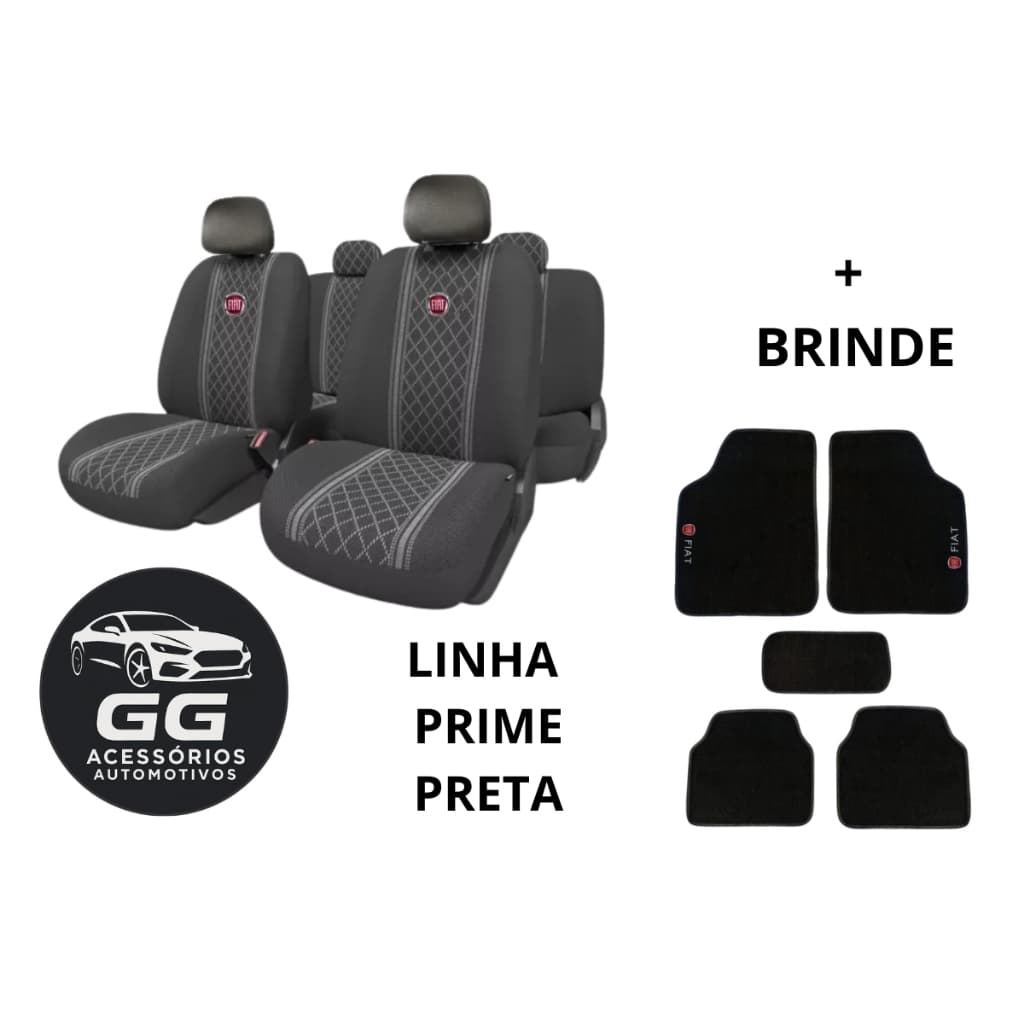 KIT CAPA DE BANCO EM TECIDO FIAT PRIME + JOGO DE TAPETES FIAT -  ESTILO E PROTEÇÃO PARA SEU CARRO