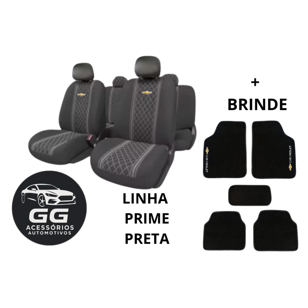 KIT CAPA DE BANCO EM TECIDO CHEVROLET PRIME + JOGO DE TAPETES - ESTILO E PROTEÇÃO PARA SEU CARRO