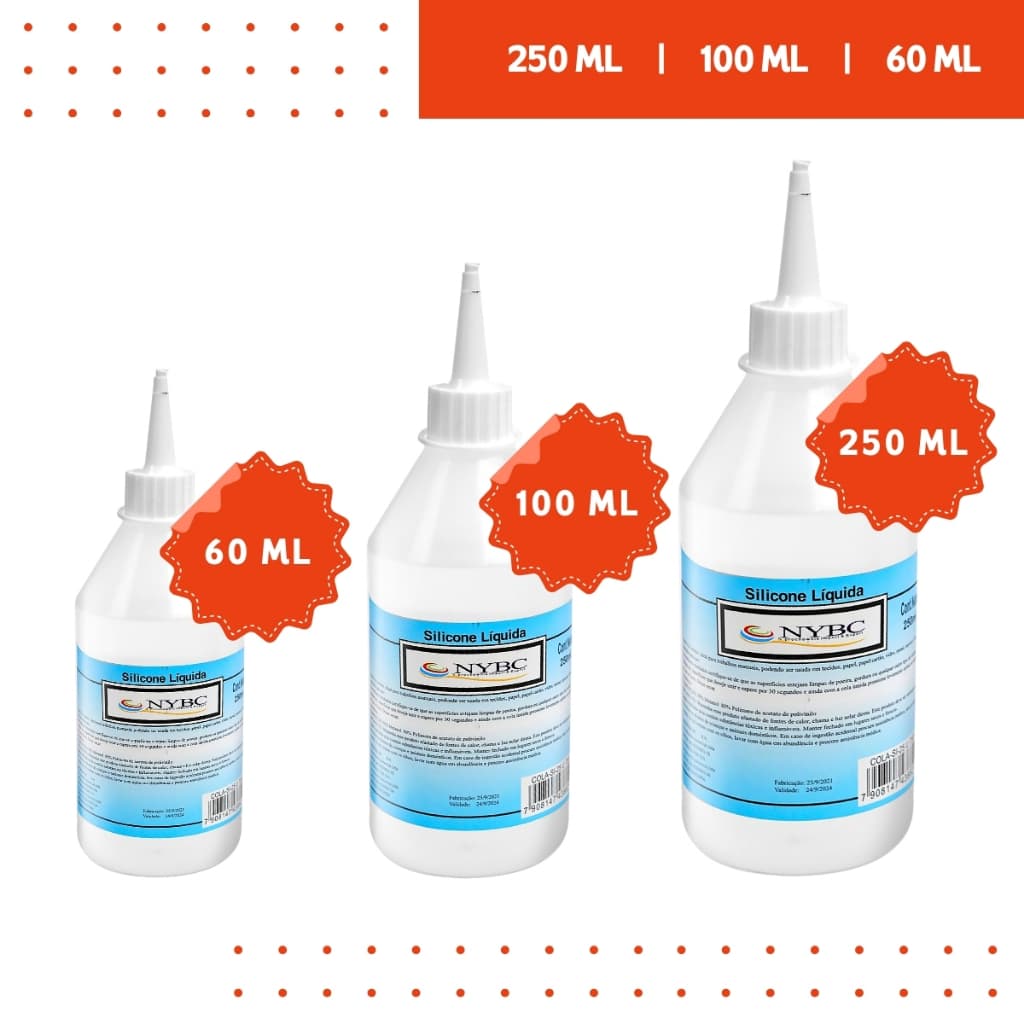 Cola De Silicone Líquida Transparente  250/100/60 Ml - Transparente e Econômica - SHEFA!