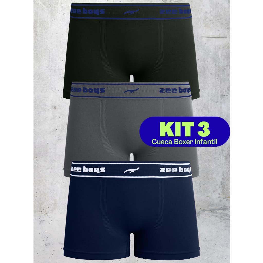 Kit - 3 Cueca Masculina Infantil Sem Costura Boxer Zee Rucci