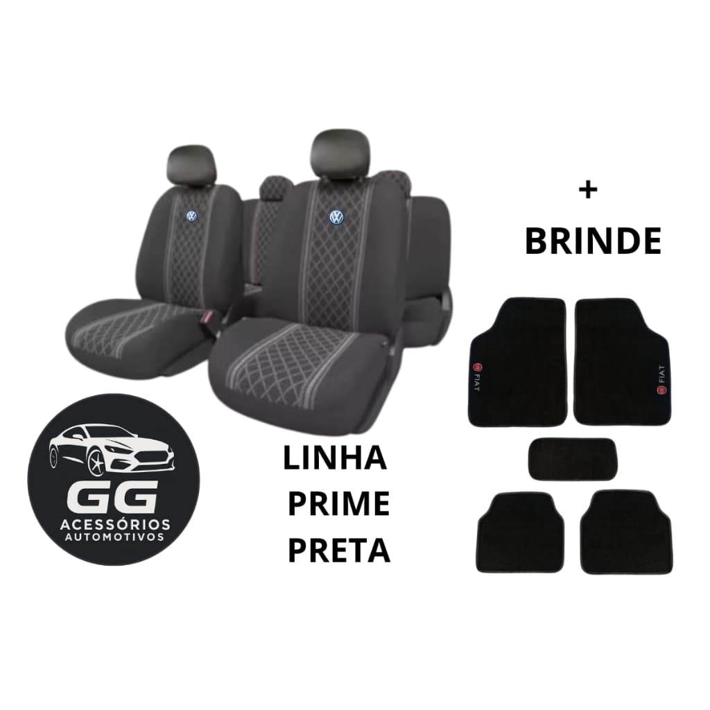 KIT CAPA DE BANCO EM TECIDO VOLKSWAGEN PRIME +JOGO DE TAPETES VW -  ESTILO E PROTEÇÃO PARA SEU CARRO